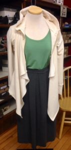Bad Latitude ensemble featuring skirt, tee, and drape sweatshirt.